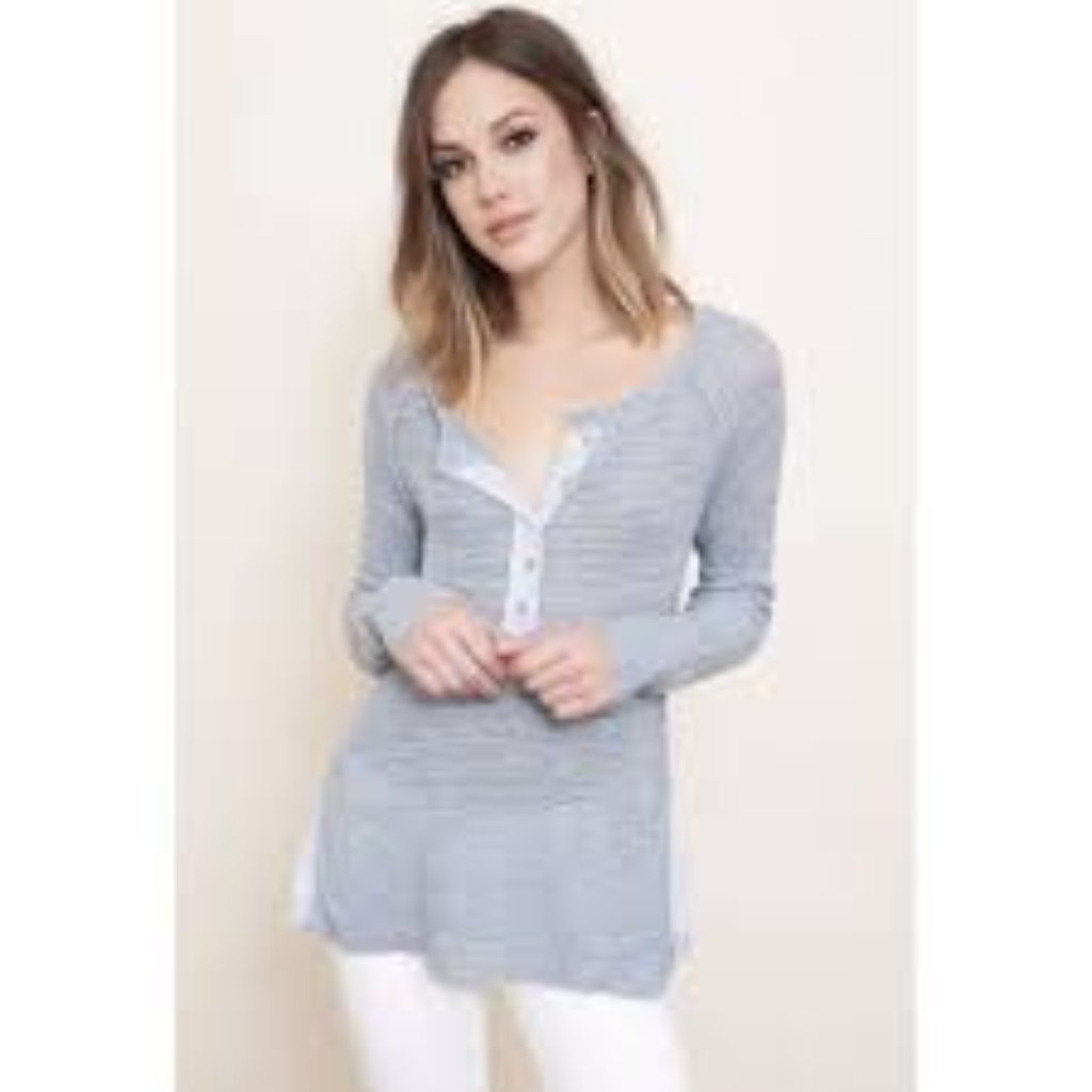 Free People Storm Blue Mountain Song Henley Long Sleeve Knit Sweater Size S